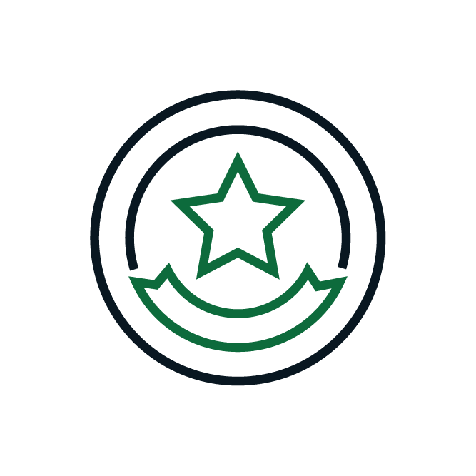 Circular icon with a star, mountain, and crescent design. Green and black outlines create a simple, modern emblem look, no text included.