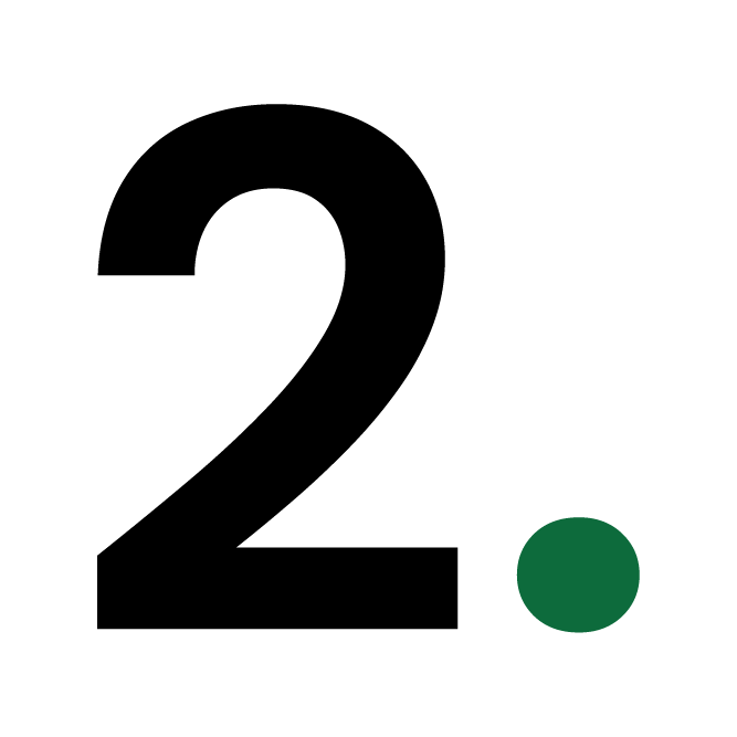 The image displays a large black number "2" followed by a small green dot on a white background.