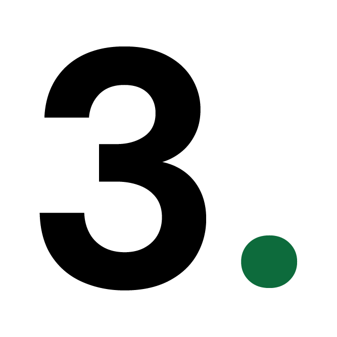 A large black number three with a small green dot on a white background, representing a simple graphic or text element.