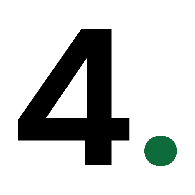 Black number four with a green dot on a white background, emphasizing simplicity in design and bold typography.