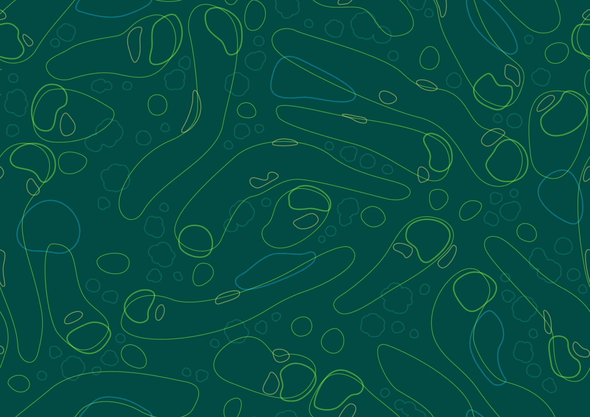 Abstract pattern with curving lines and oval shapes in green and blue tones, creating an organic, flowing design reminiscent of topographical maps.